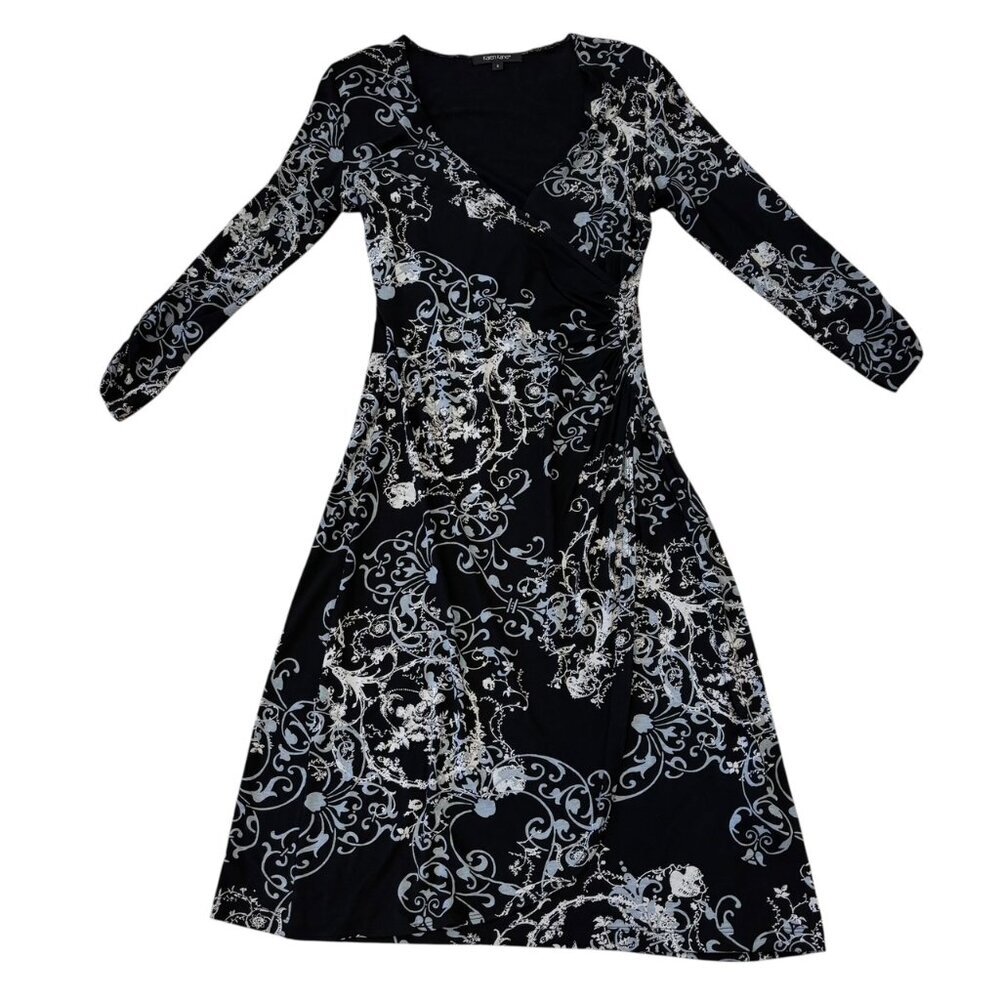NWT, Karen Kane Dress, Soft Faux Wrap, Black Gray, Small
